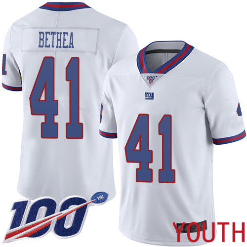 Youth New York Giants 41 Antoine Bethea Limited White Rush Vapor Untouchable 100th Season Football NFL Jersey